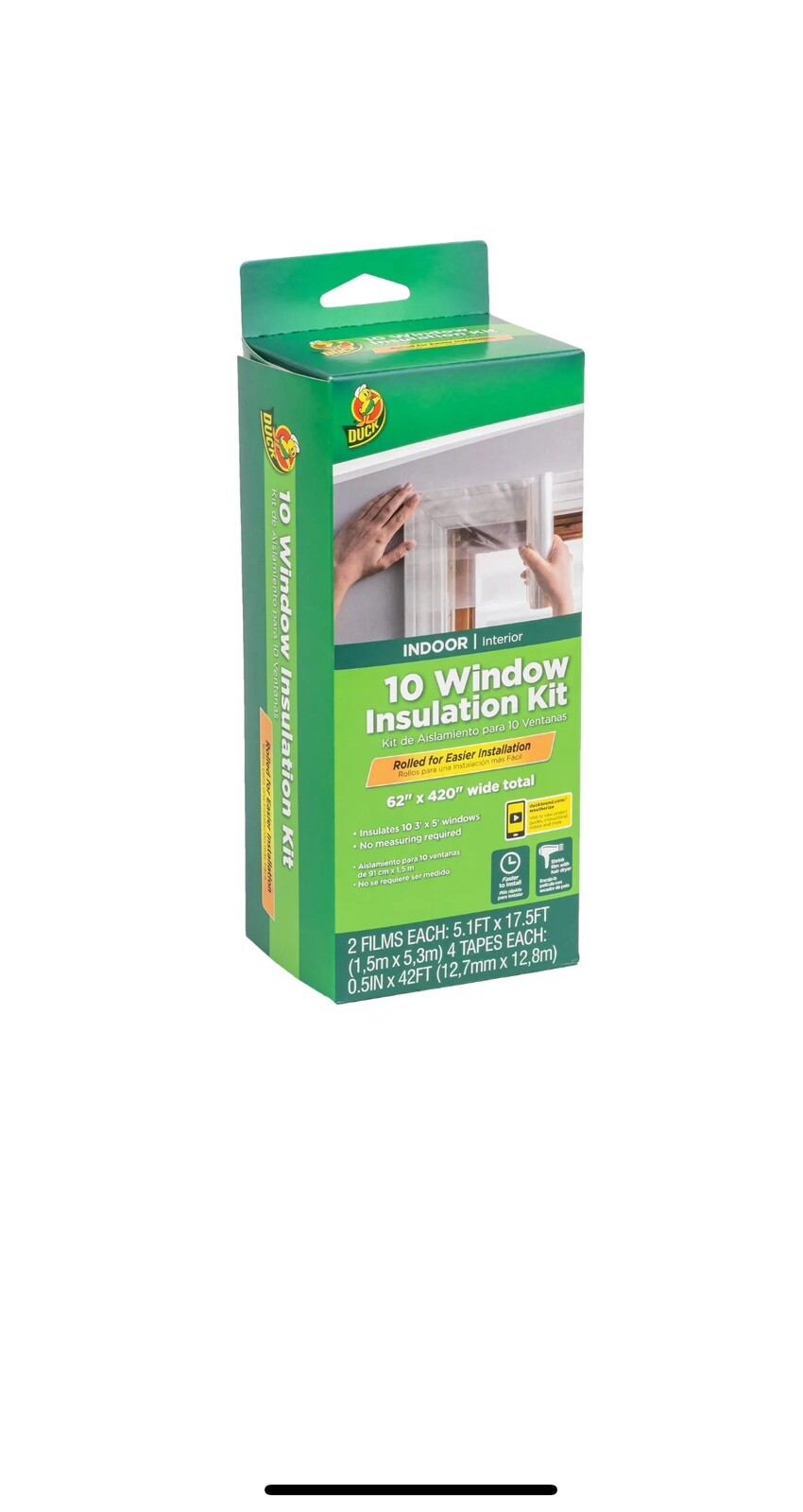 Duck Brand 62 in. x 420 in. Rolled Shrink Film Window Kit, Fits up to 10 Windows