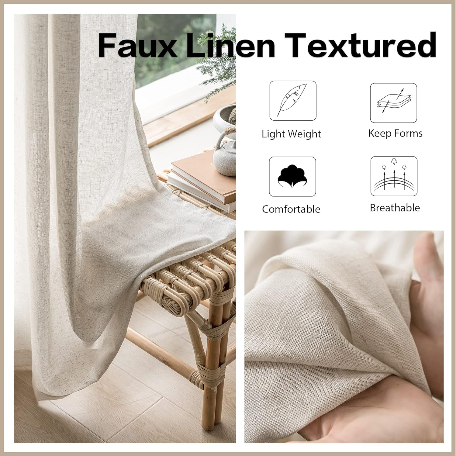 100″ Wide Light Filtering Pinch Pleated Curtains, 96″ Long, Linen Drapes