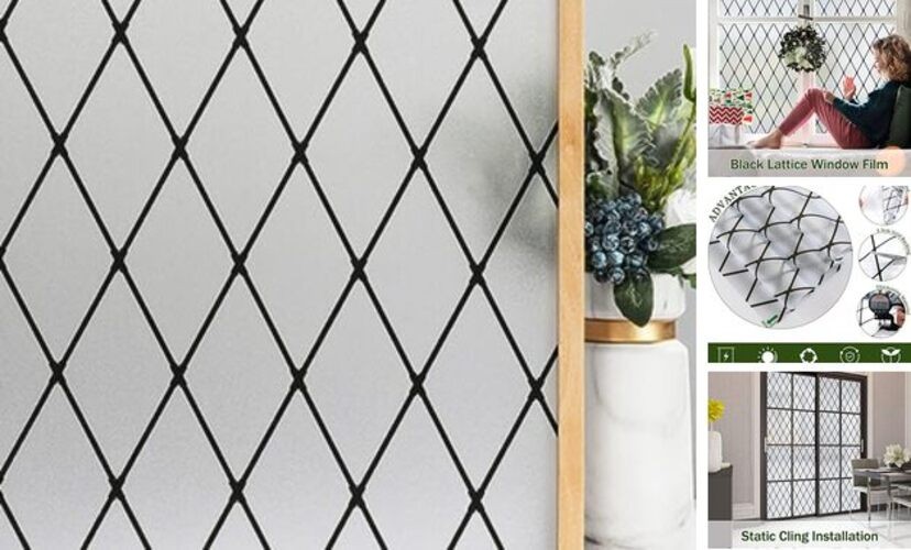Frosted Black Lattice Window Film Static Cling Window 17.7″x78.7″ (45x200cm)