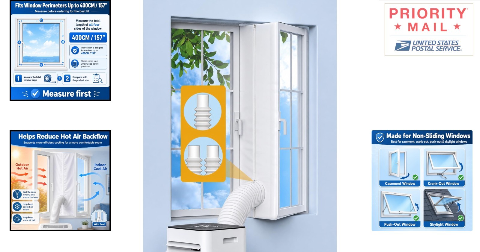 Adjustable Window Vent Kit 400CM for Portable Air Conditioners Casement Windows