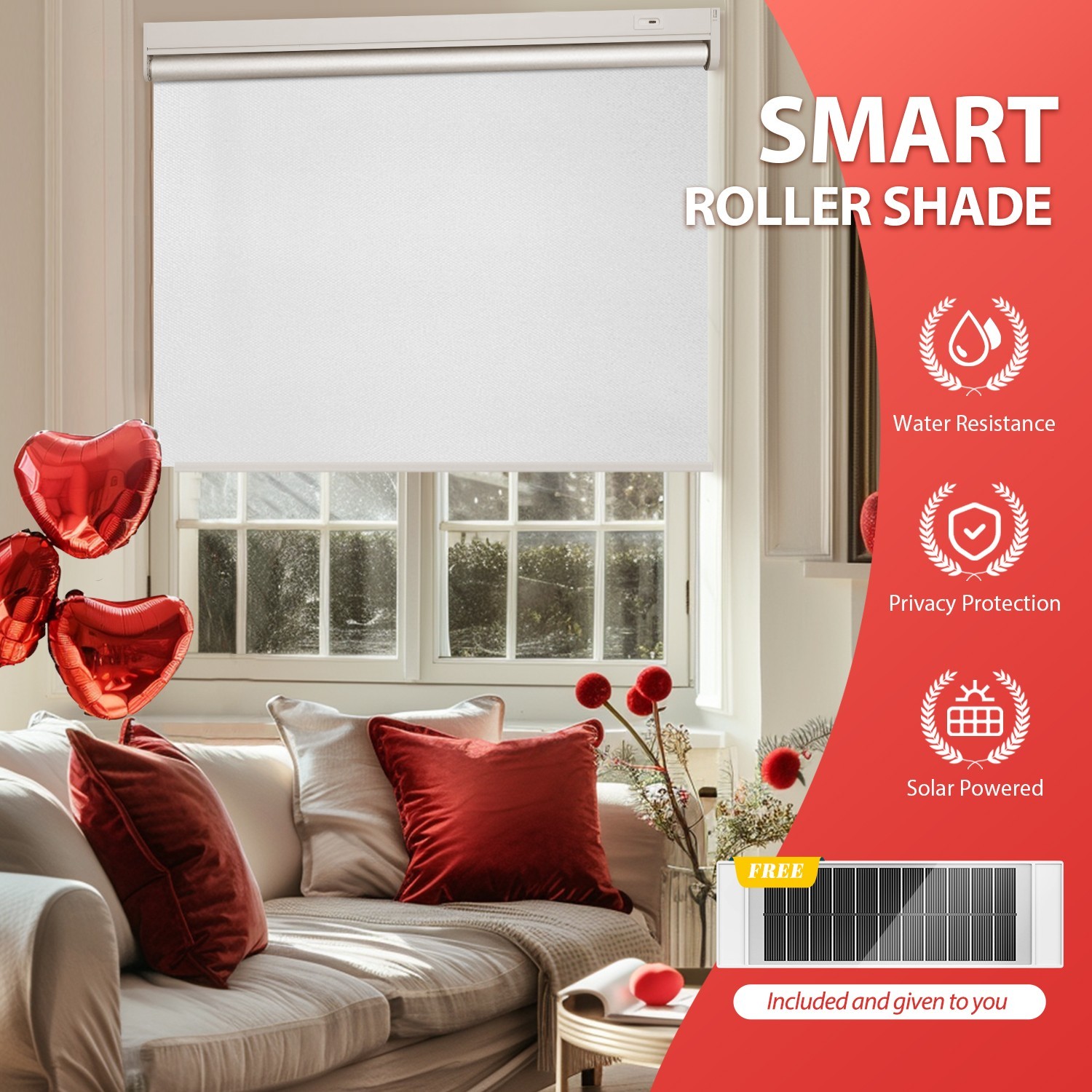 Motorized Roller Blinds with Remote Control【Solar Panel Included】 total blackout