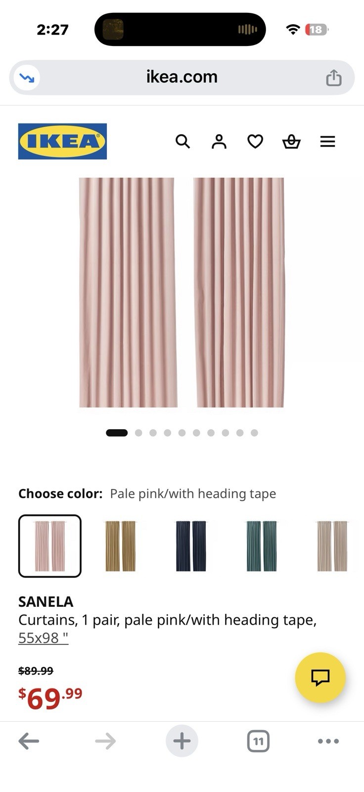 IKEA SANELA Curtains 1 Pair light soft pink VELVET 55″×98″ 104.140.14