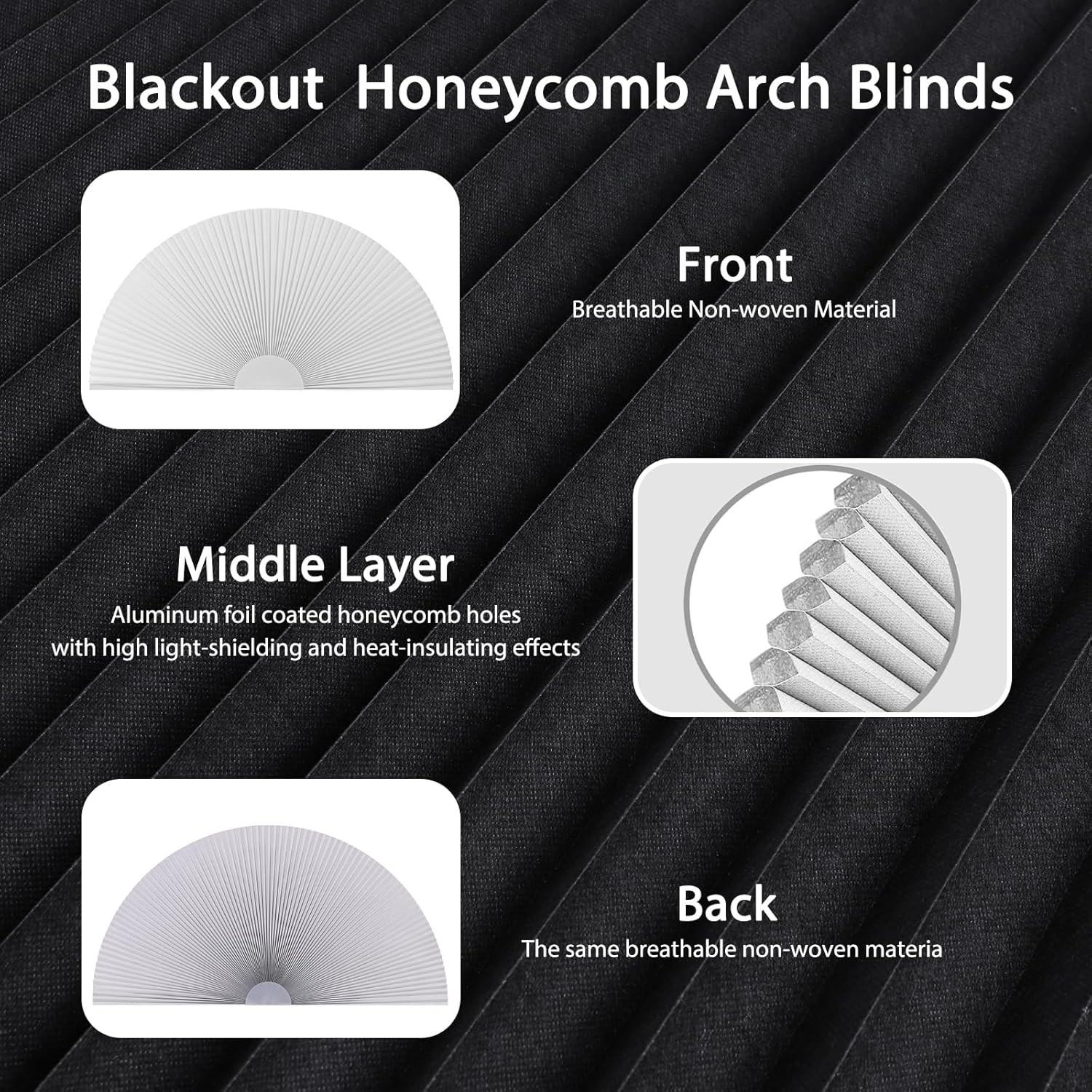 Cellular Half Moon Black Out Honeycomb Blinds for Home Indoor Windows