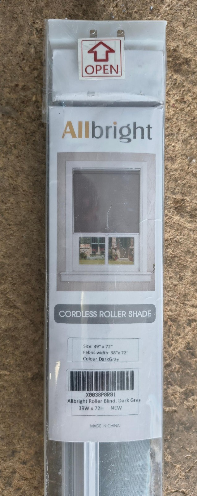 NEW ALLBRIGHT Classic 100% Blackout Cordless Roller Shade DarkGray 39″ W x 72″ H