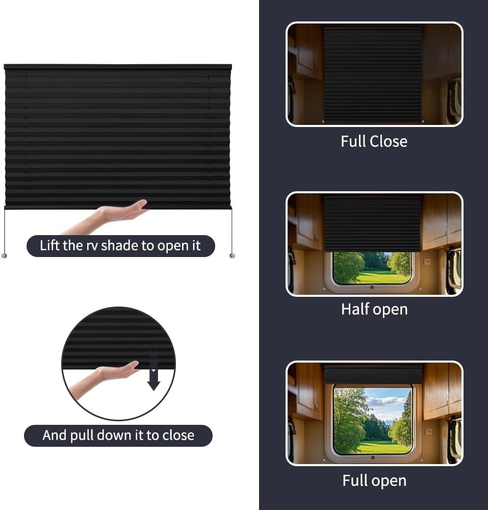 RV Blinds Camper Window Blackout Shades Curtains 50″ W x 32″ L w/Install