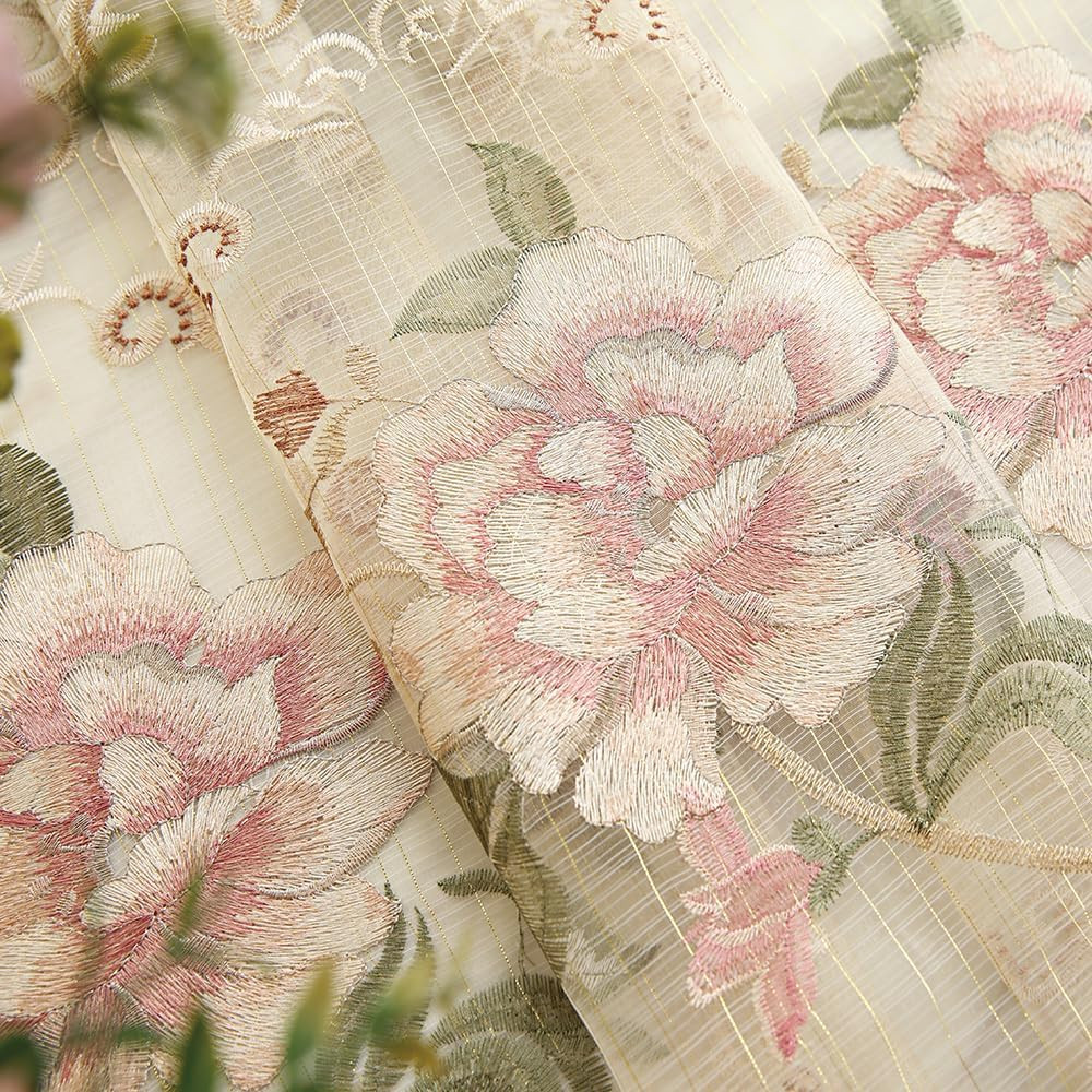 Luxury European Sheer Curtains for Living Room Floral Embroidery Gauze Curtains