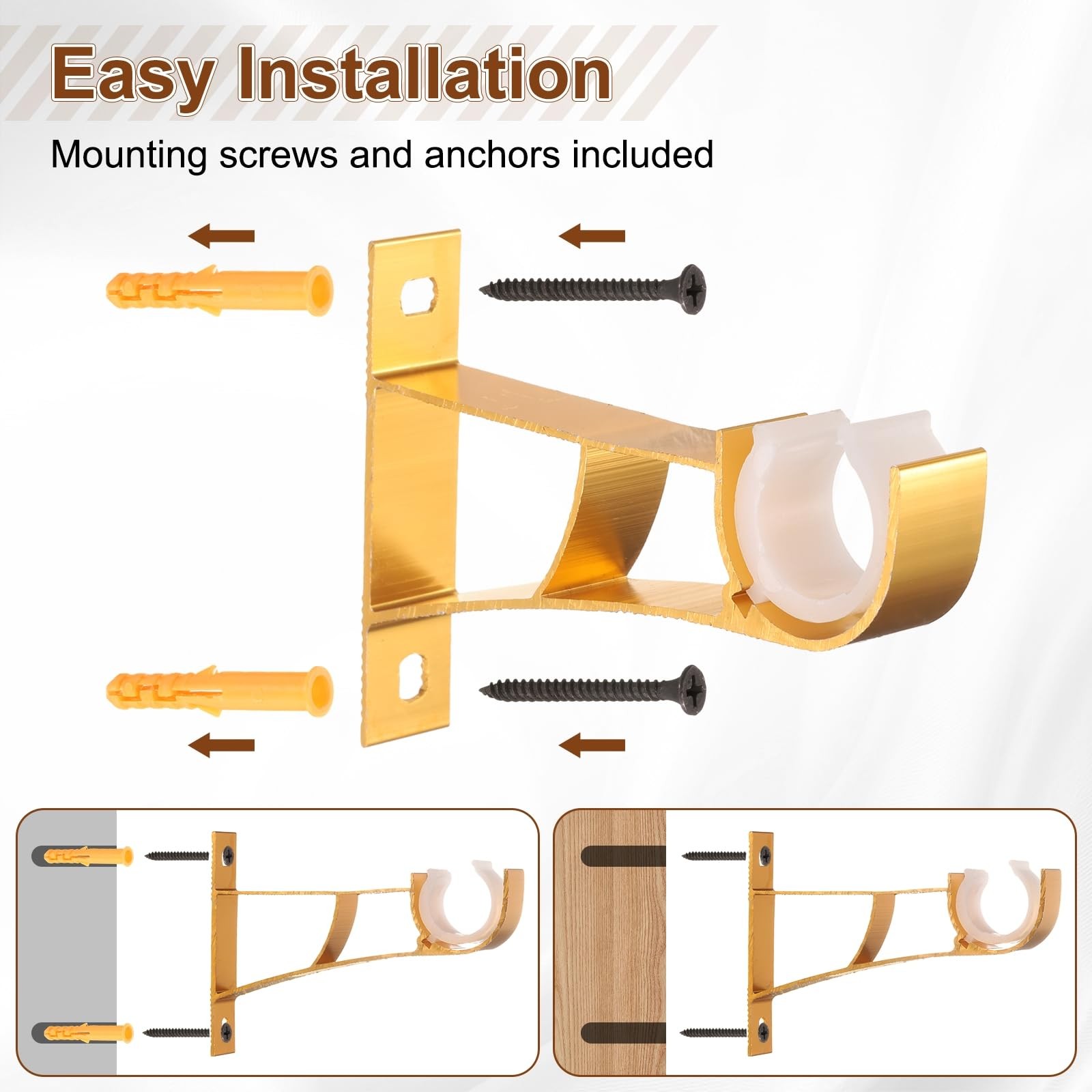 uxcell 12Pcs Curtain Rod Brackets, 110mm Single Drapery Bright Gold