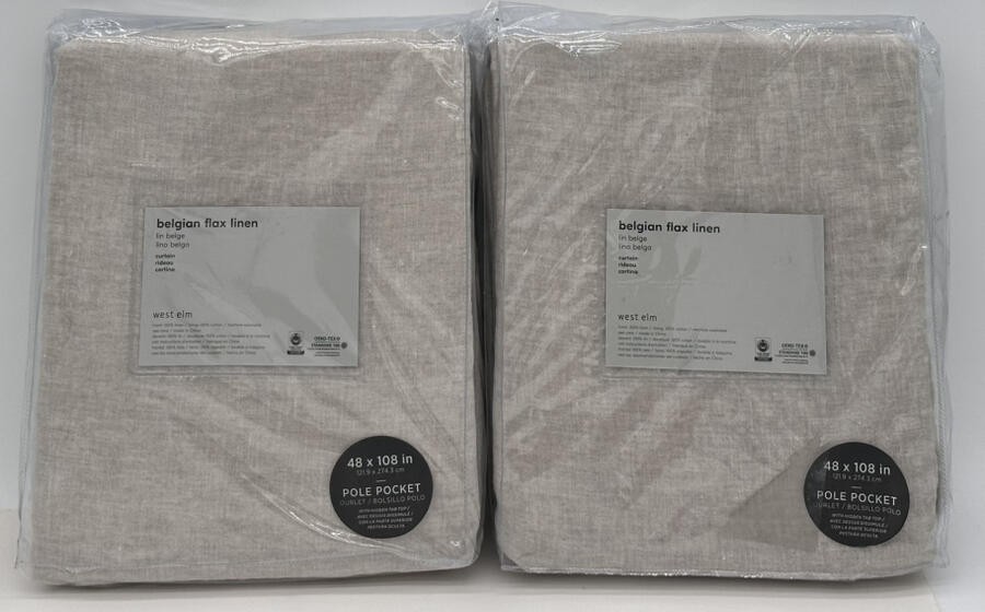west elm Belgian European Flax Linen Curtain Drape (2) ~ 48 x 108 ~ Natural Flax