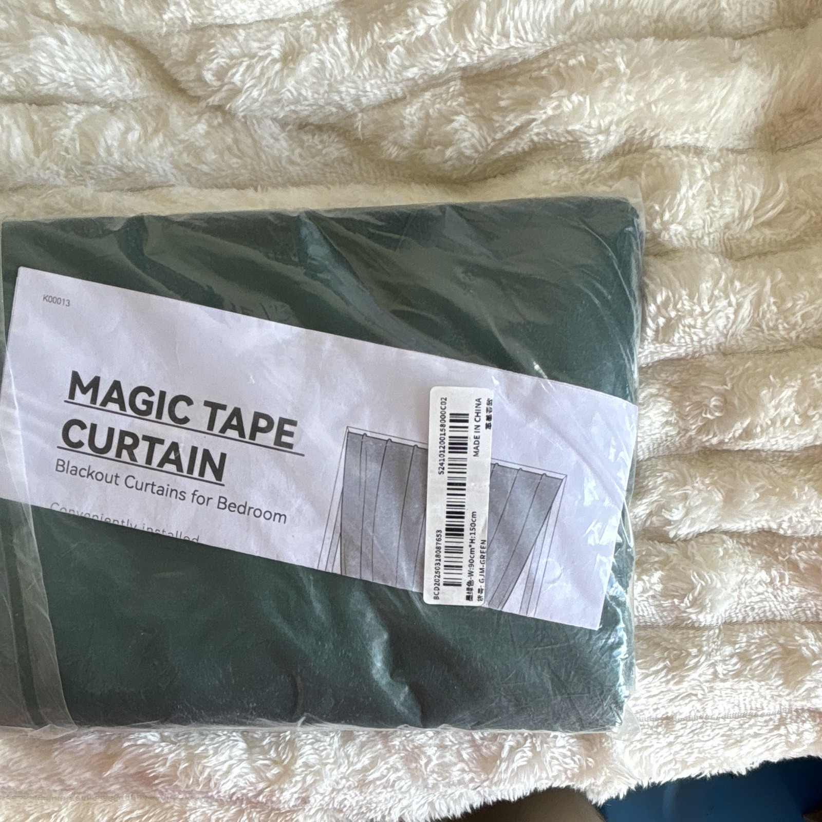 Magic Tape Curtain Blackout Panel Green Polyester Adhesive Strap 90x150cm