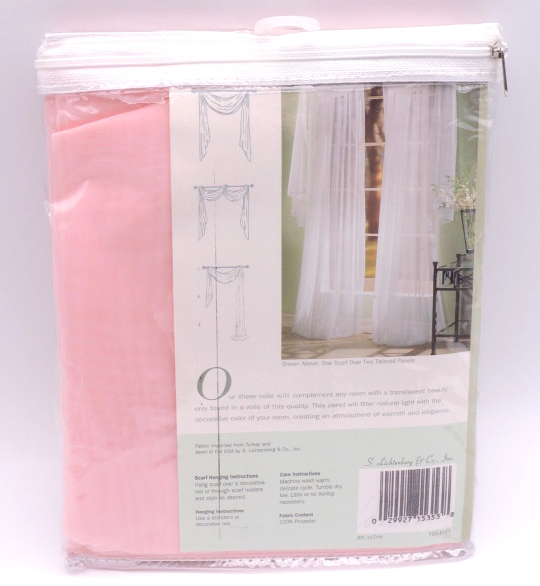 Pink Sheer Curtain Panels & Scarf Set Capri Lichtenberg Voile 59X84″ Rose New