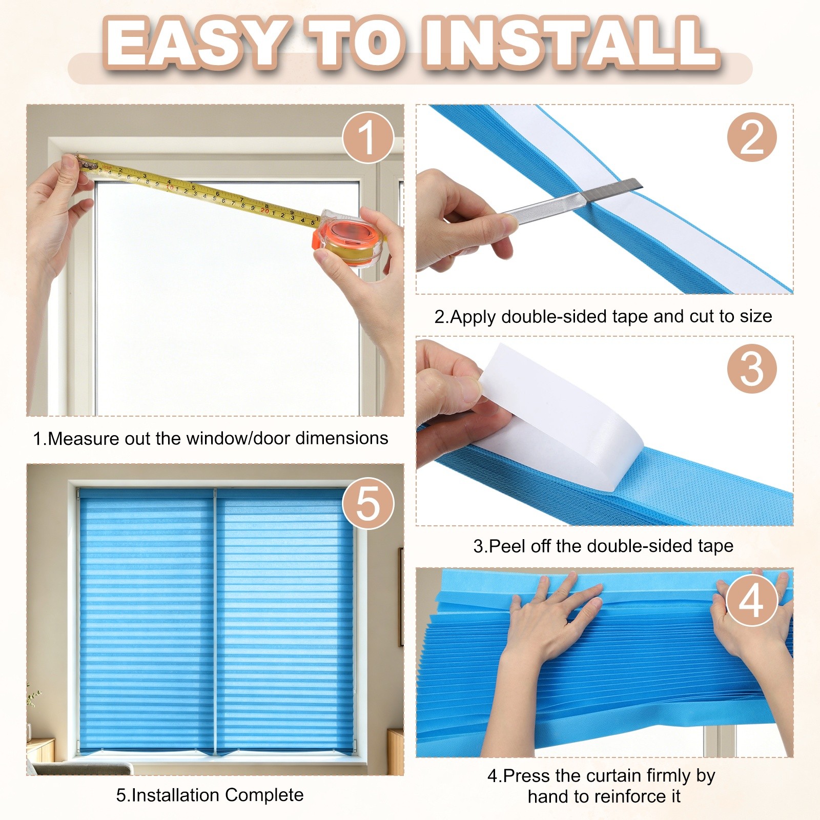 2 Pack 35 x 59 Inch Temporary Window Pleated Blinds with 4 Clips, Brown
