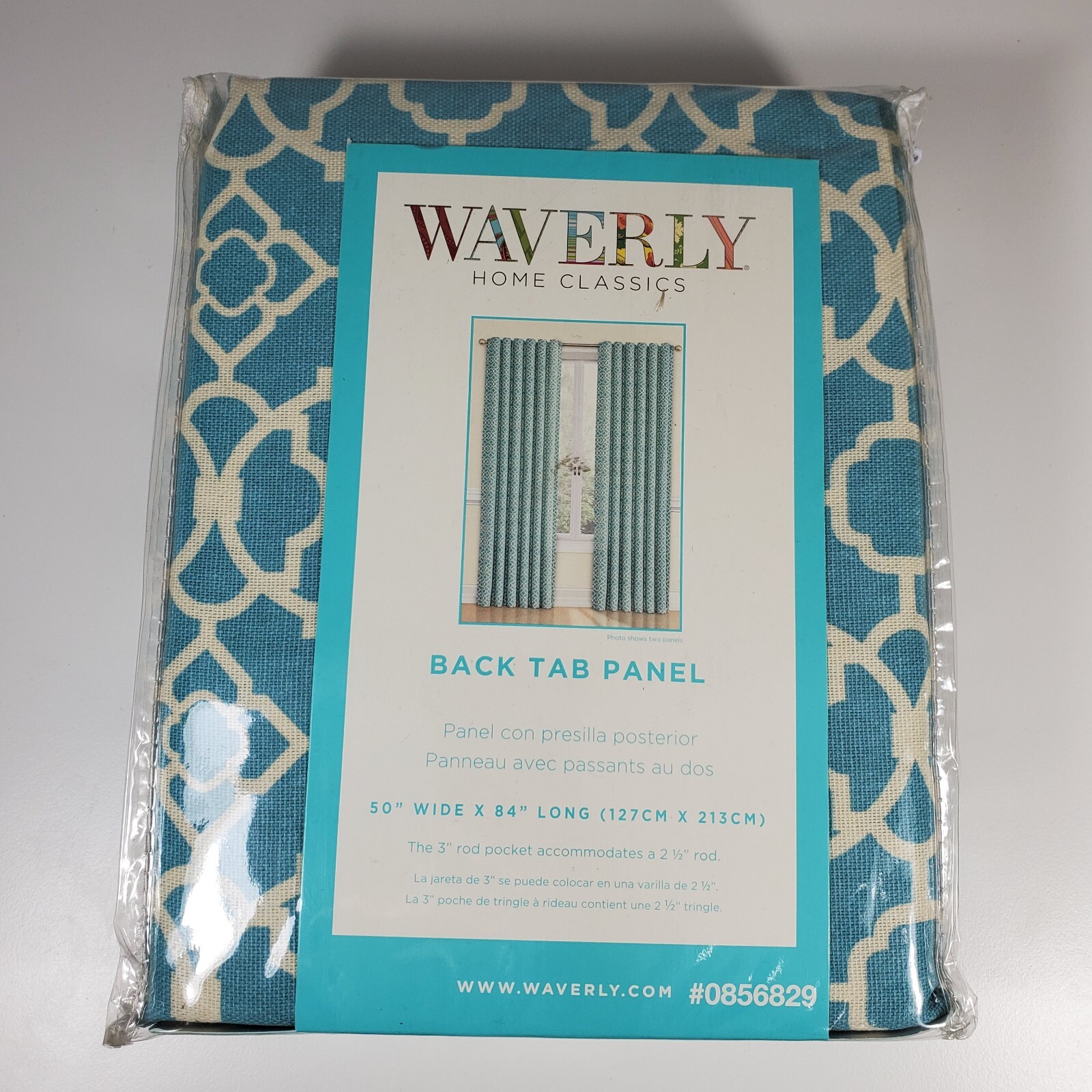 Waverly Back Tab Panel Curtain Teal Blue Lovely Lattice 50″ W x 84″ L Cotton