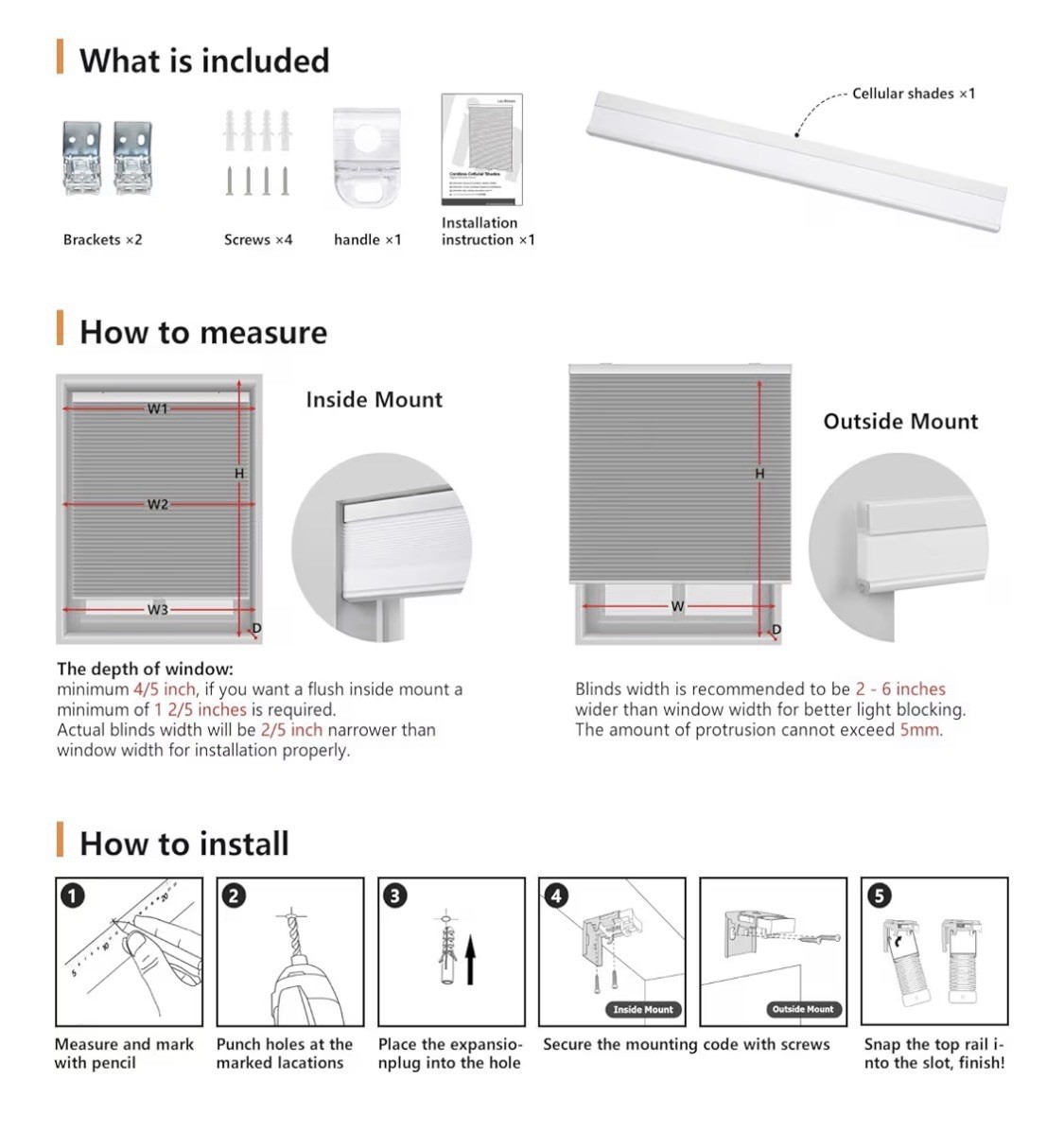 LazBlinds Cordless Cellular Shades, Light Filtering Honeycomb for Home 43×64