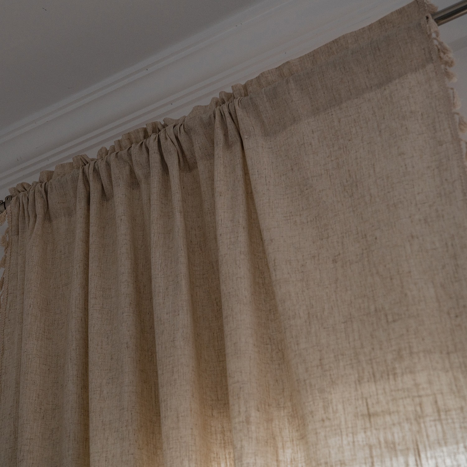 Boho Beige Curtains 94 In Long Bohemia Linen Curtains for Bedroom Living Room