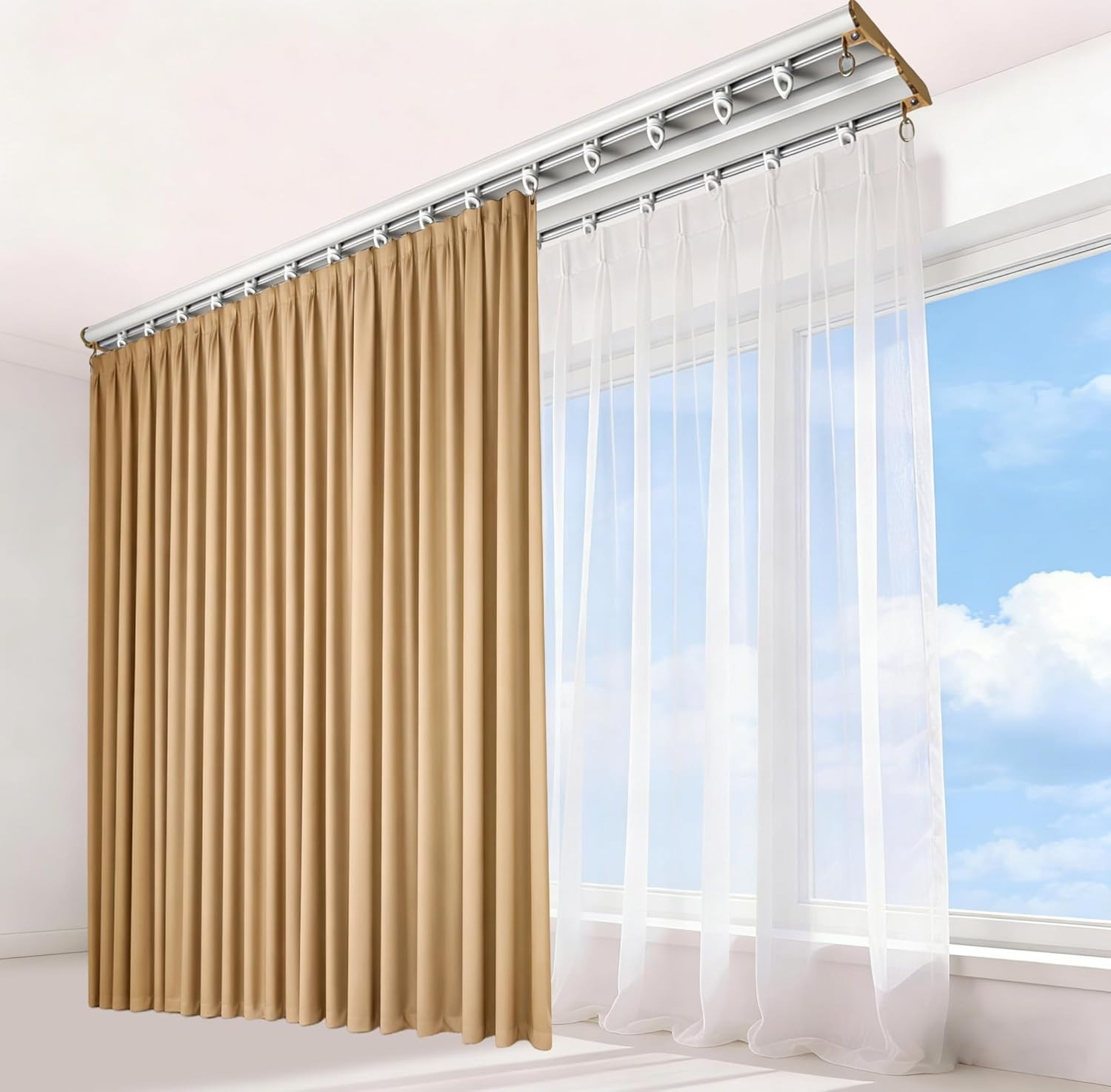 Double Curtain Track Ceiling Mount 10Ft,Heavy-Duty Aluminum Curtain Rail, 3.78″
