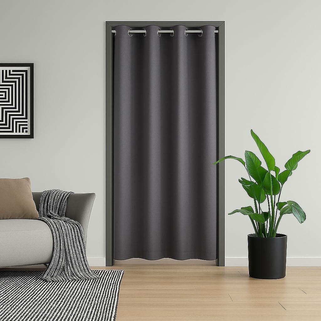 80″ Blackout Door Curtain Thermal Insulated Privacy Room Divider Dark Grey W34