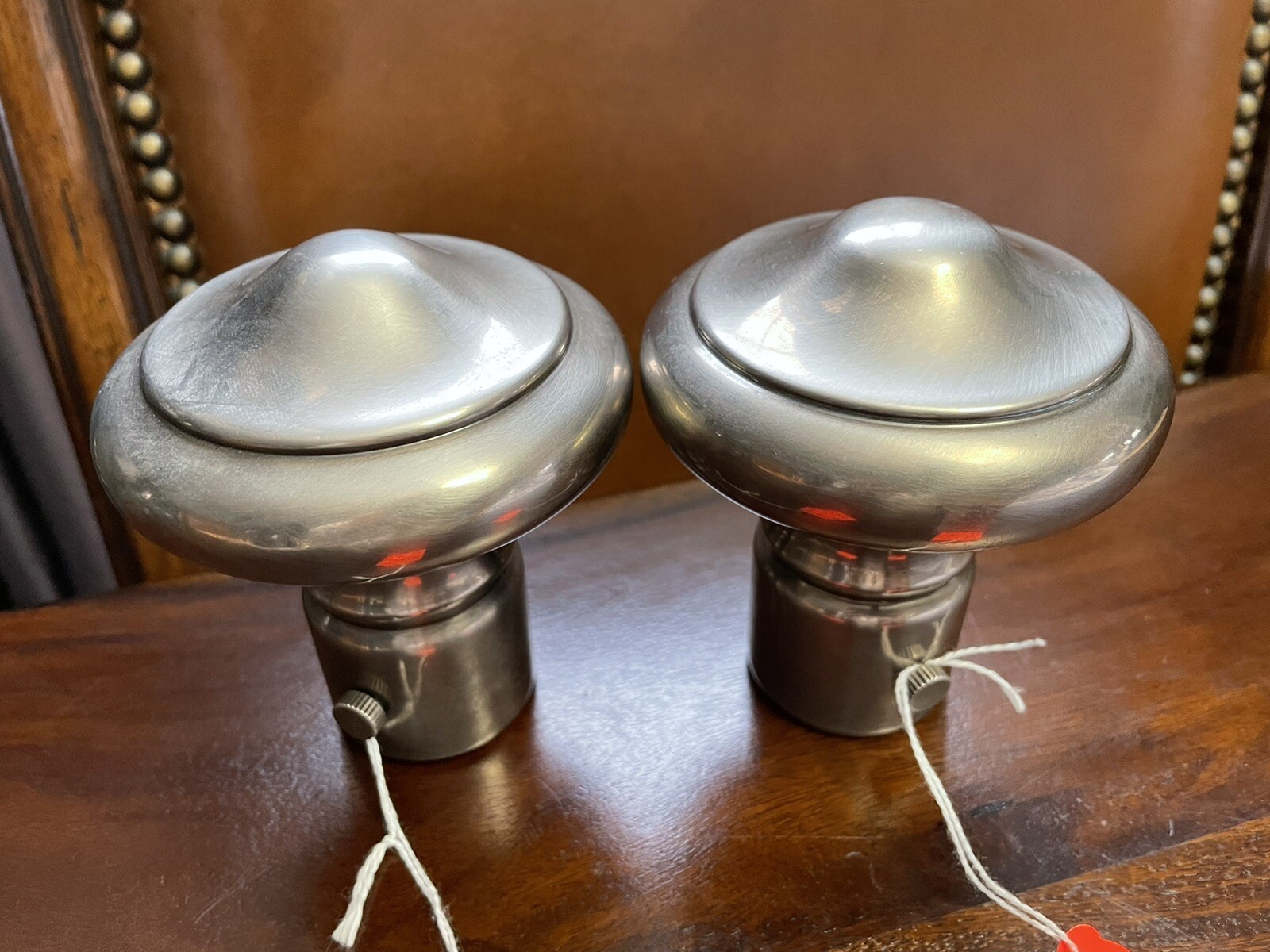 Vtg. Ralph Lauren Home Antique Silver Plain Knob Drapery Finials 1,5” Rod Set 2