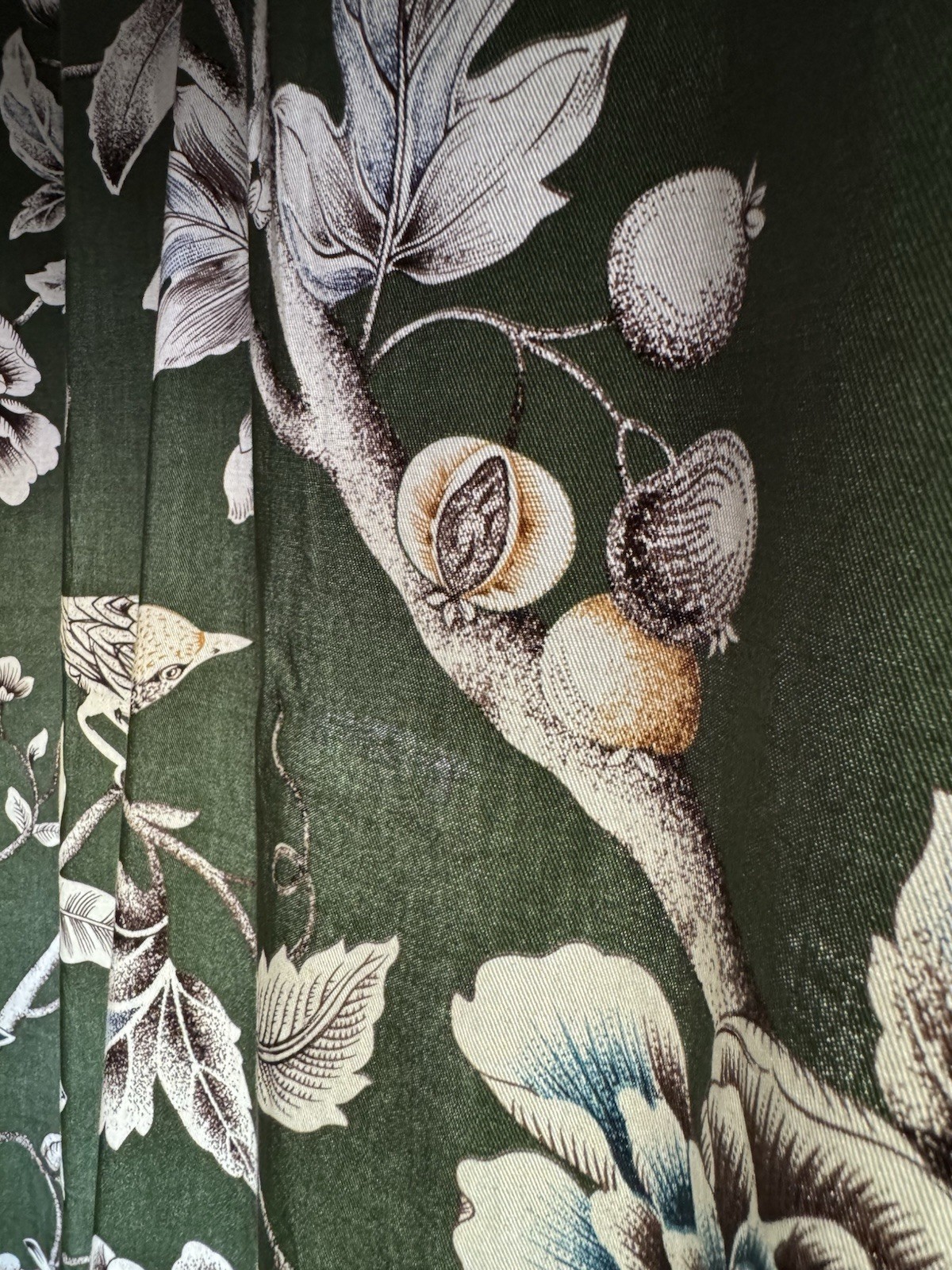 Pier 1 Imports Moss Floral Birds Curtains 2 panels 54×84, 100% Cotton