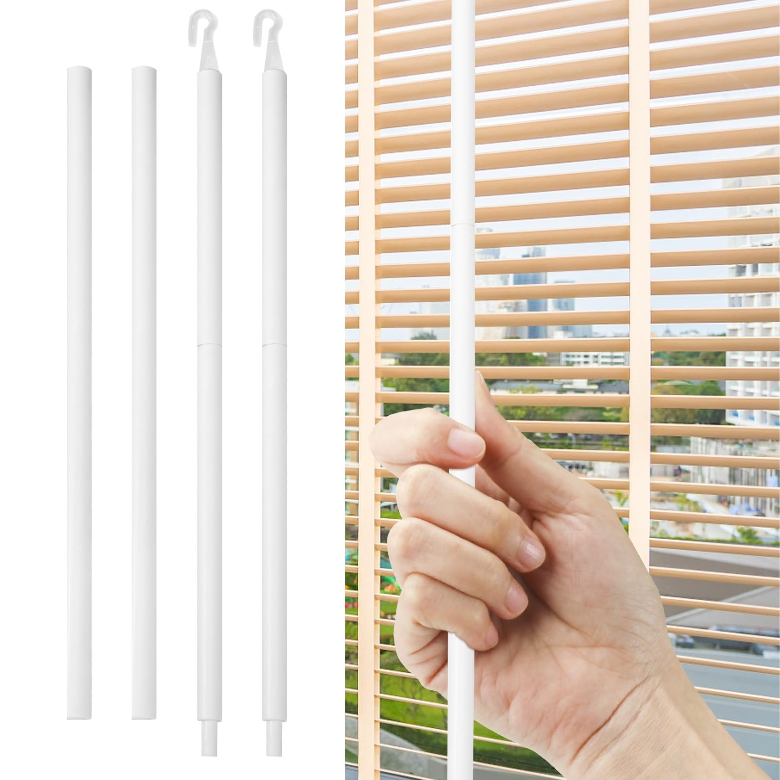 2 Sets 24Inch Blind Wand Replacement with Hook, Opener One Size, White