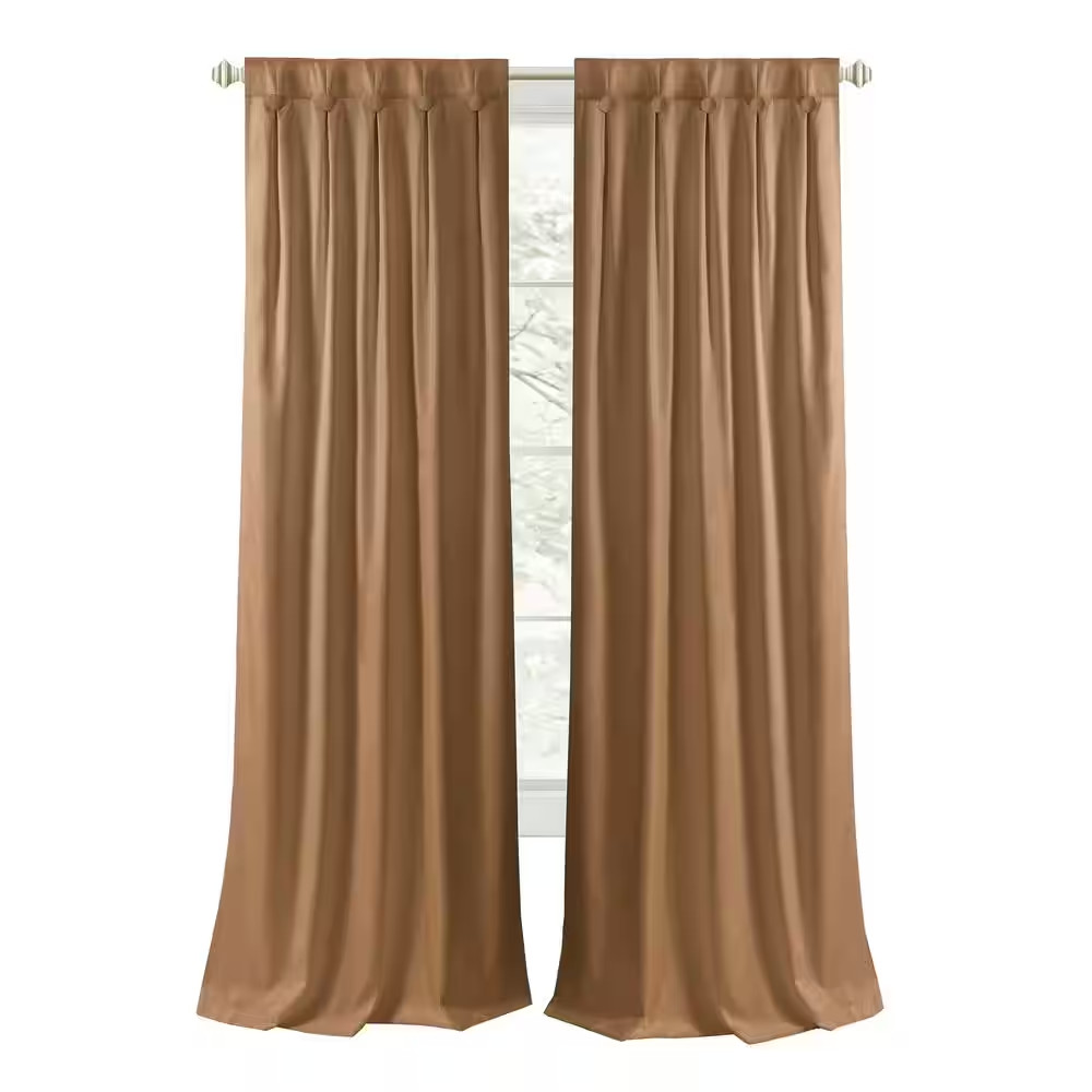 Grant Cognac Polyester Solid 34 In. W X 84 In. L Button Pleated Back Tab Indoor