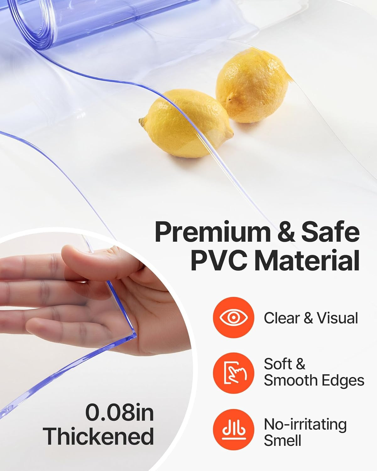 PVC Strip Curtain, 96″ Height X 96″ Width, 0.08 Inch Thickness, 16PCS Clear PVC