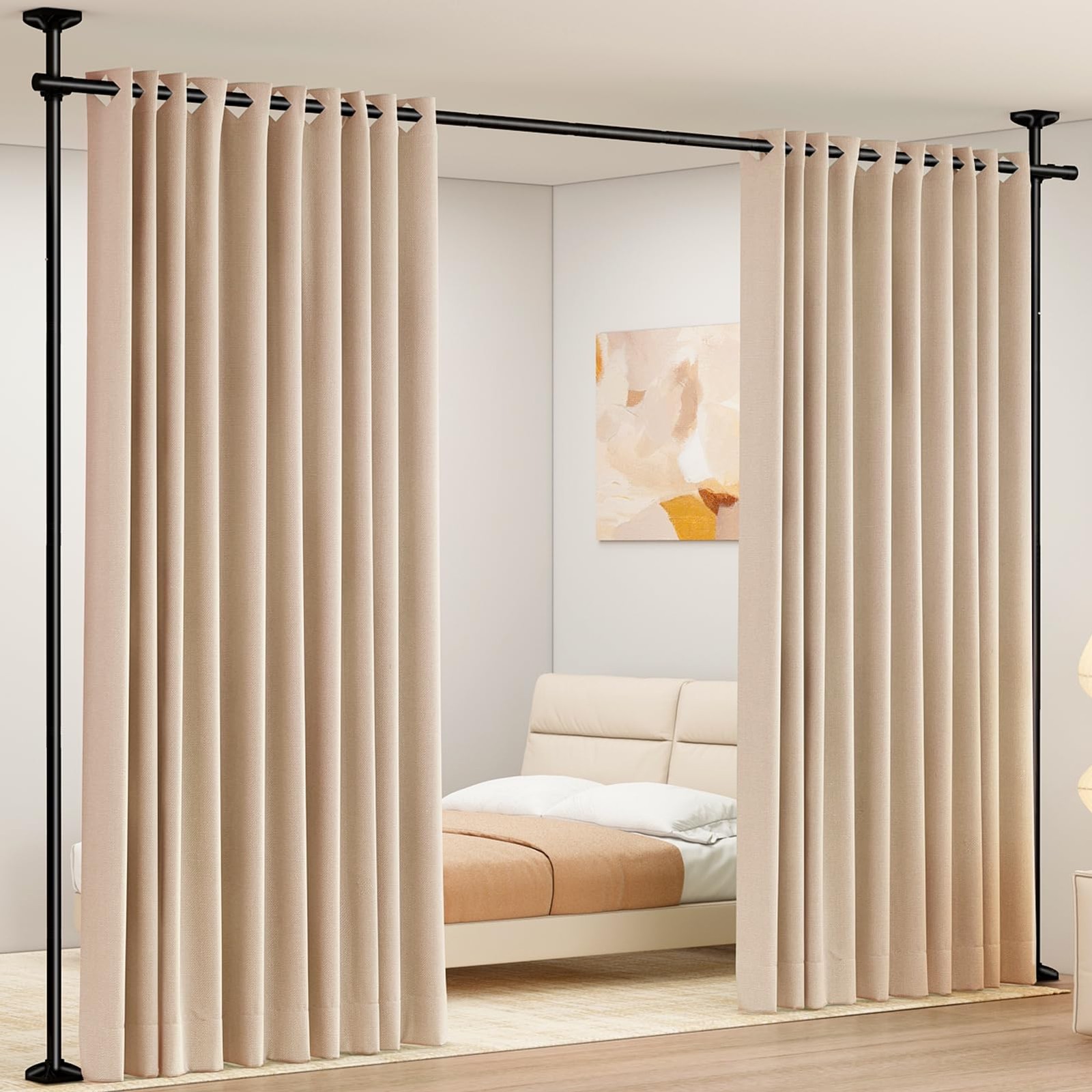 SUNALLY Room Divider Curtain Rod No Drilling Space Partition Separator