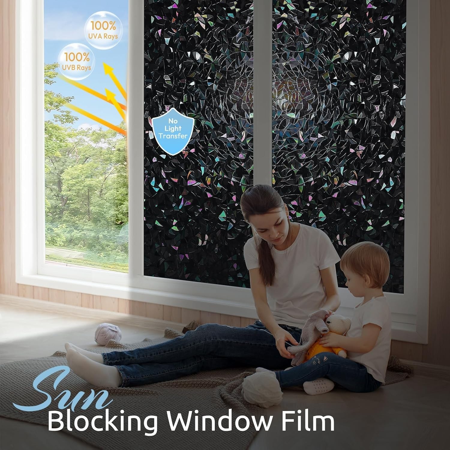 Decorative Black Stained Glass Film – Room Darkening Privacy, 17.5 x 78.7 inches