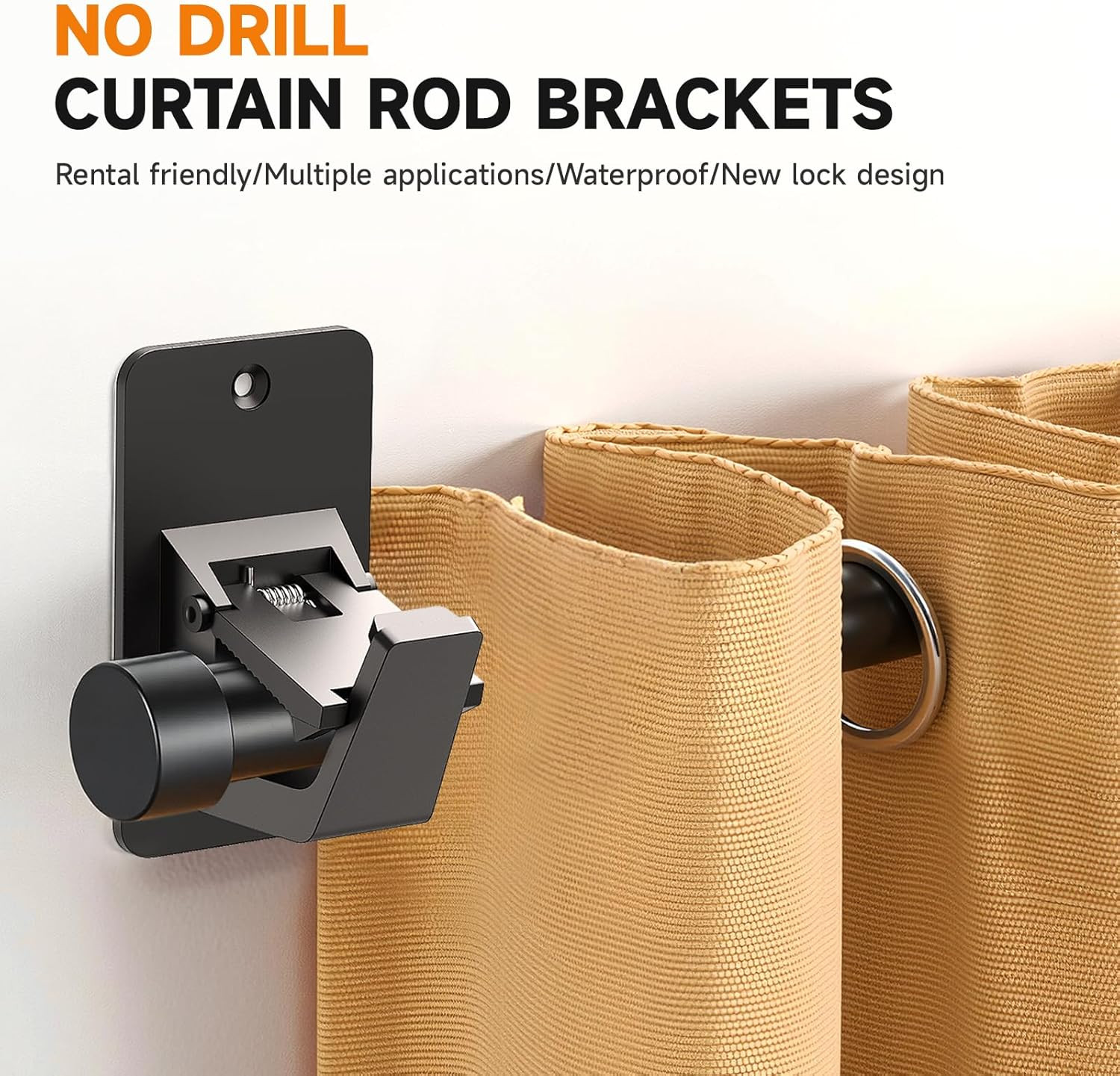 Universal Curtain Rod Holders, No Drill Curtain Rod Brackets, Self Adhesive Curt