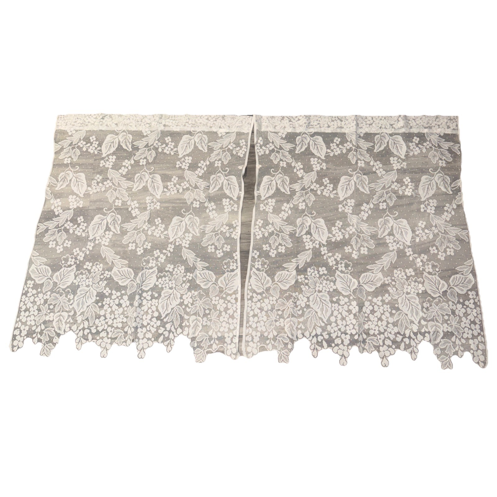 Vintage Set Of 2 Lace White Curtain Valance 29X36 In Ea Floral Cottage Country