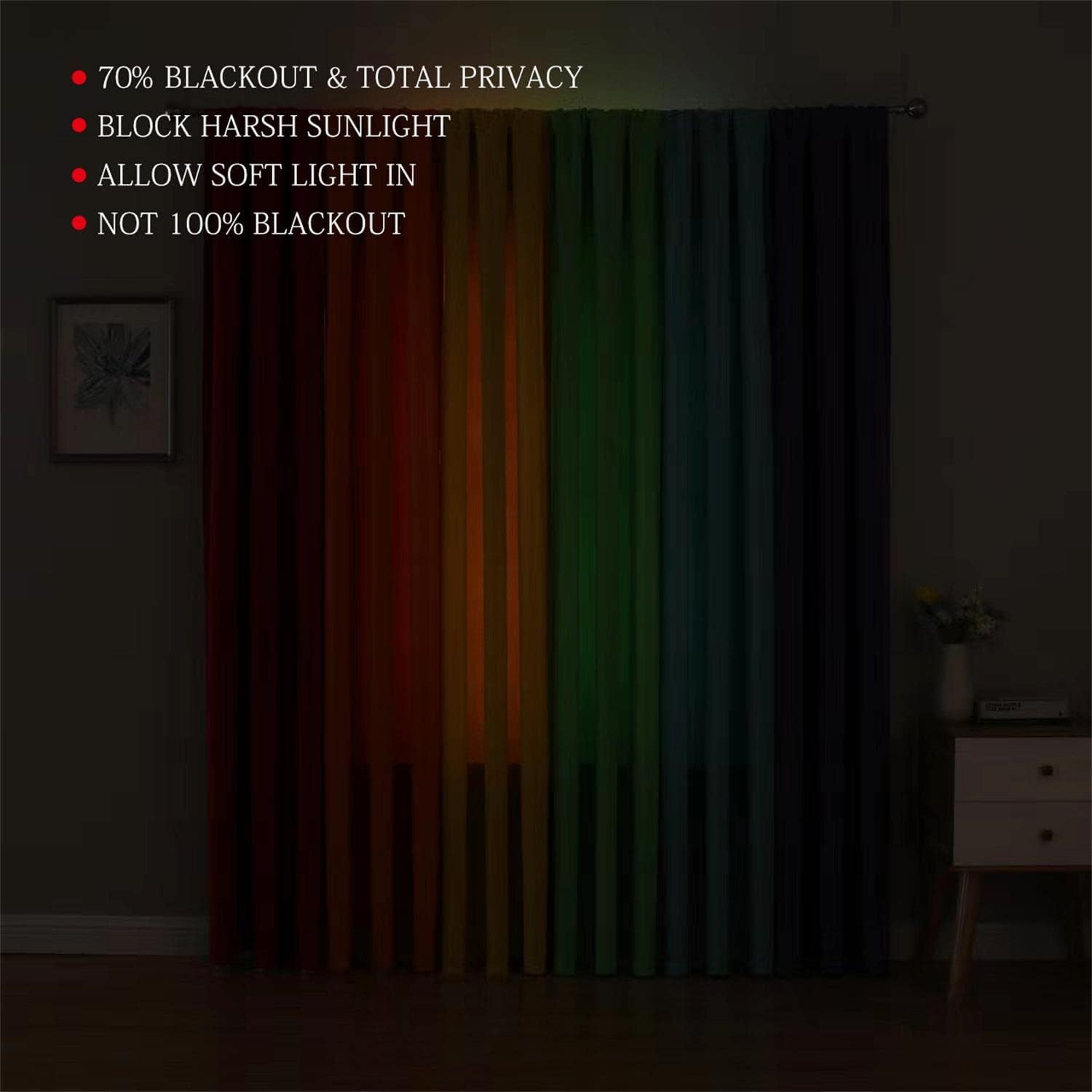 6 Panel Blackout Rainbow Curtains for Bedroom & Living Room – 84 Inch Long, Dark