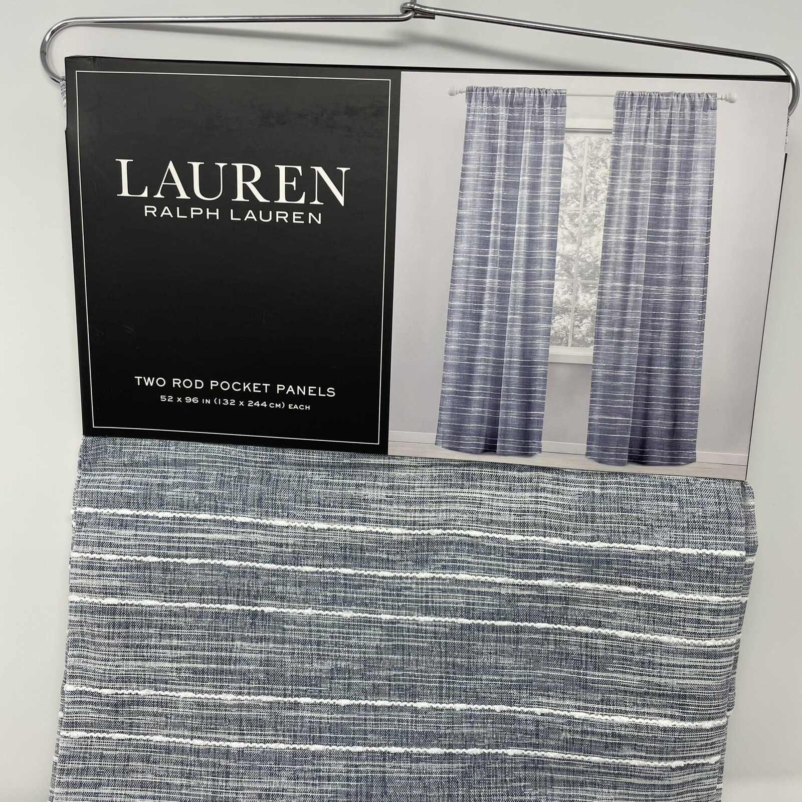 Ralph Lauren 52×96 CALDWELL INDIGO Drapes Curtains Blue Cobalt Striped Stripes