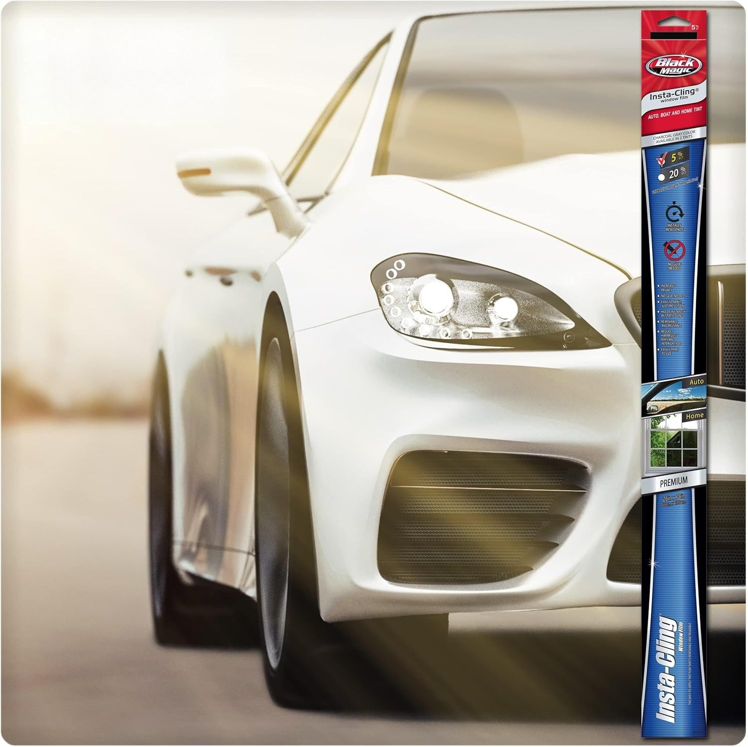 Black Magic® Insta-Cling® 5% VLT Tinted Window Film, Reusable Car Window