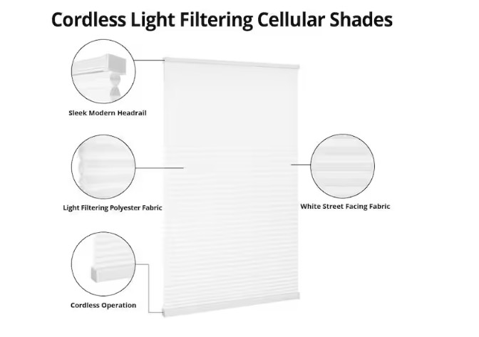 Home Decor Snow Drift Cordless Light Filtering Cellular( SELECT YOUR OWN SIZE )