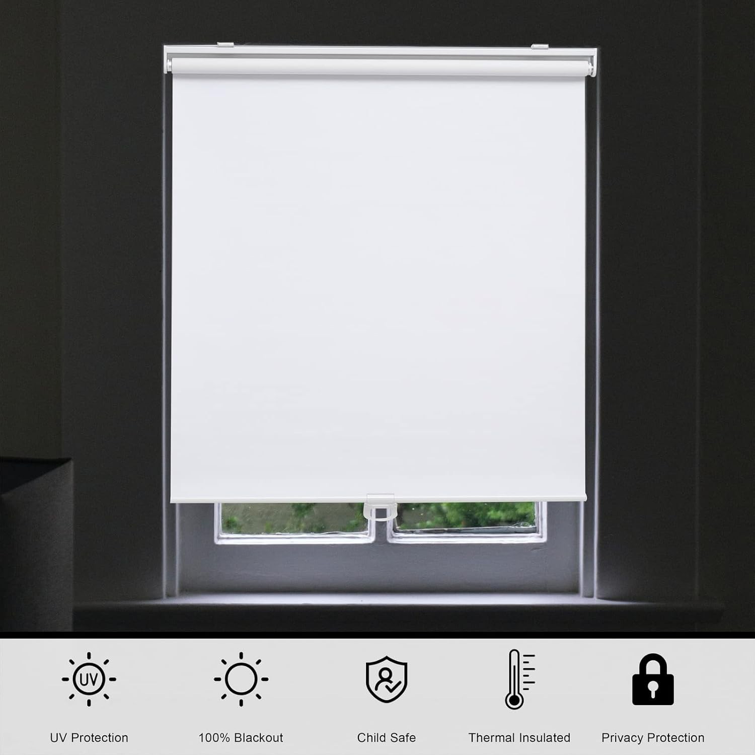 White Cordless Blackout Roller Shades 23″W x 72″H – Elegant Thermal Insulation