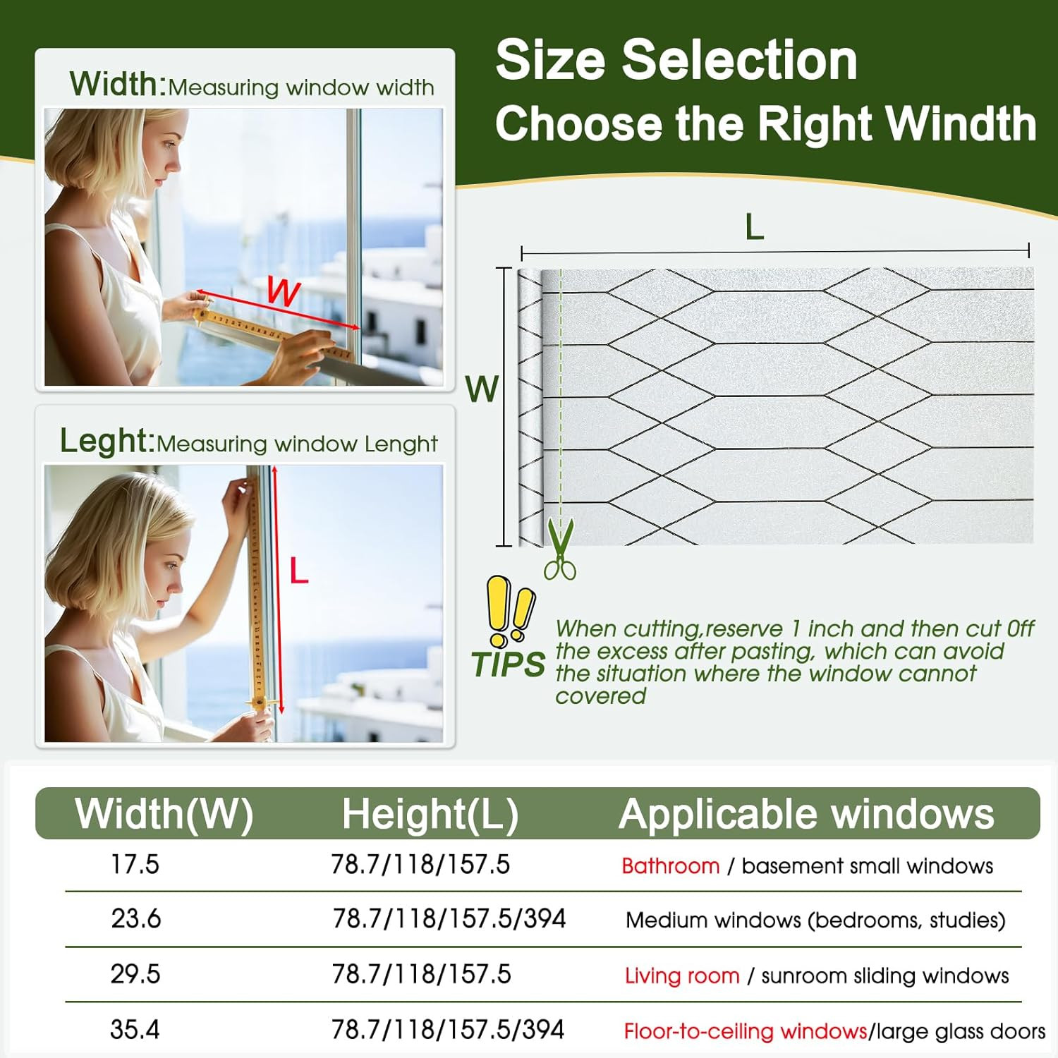 Window Privacy Film Stained Glass Static Clings,(17.5 x 78.8in,Pure)