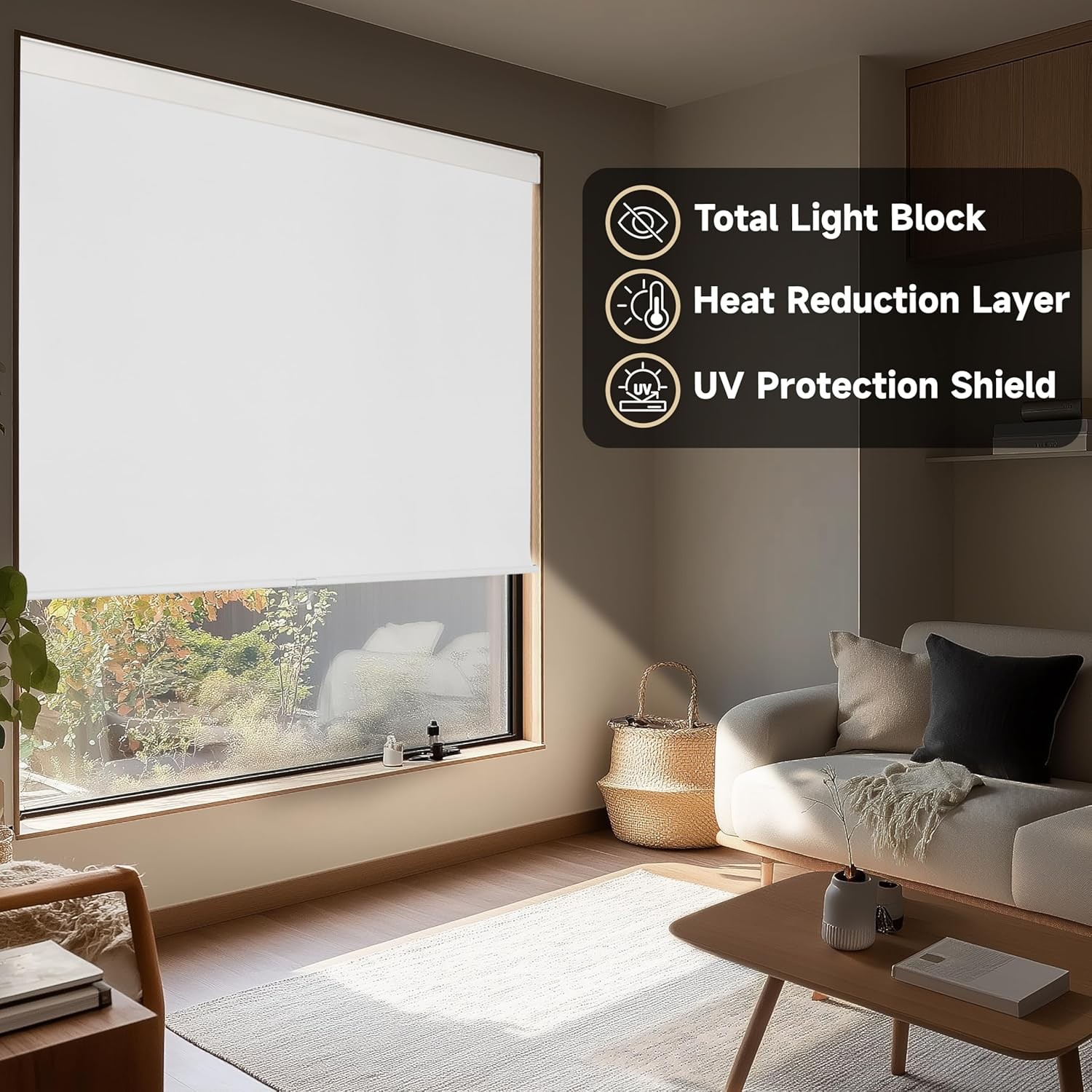 ColourTree Cordless Blackout Roller Shades, Thermal Insulated, UV Protection