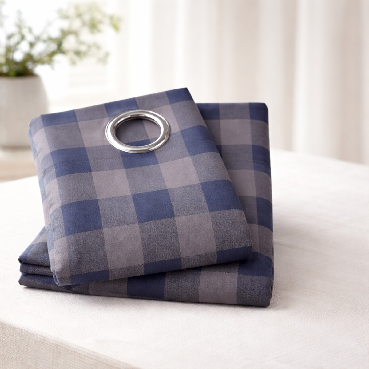 VIRAH BELLA Mountain Check Blue/Grey Blackout Curtains Set 84×40, Rustic