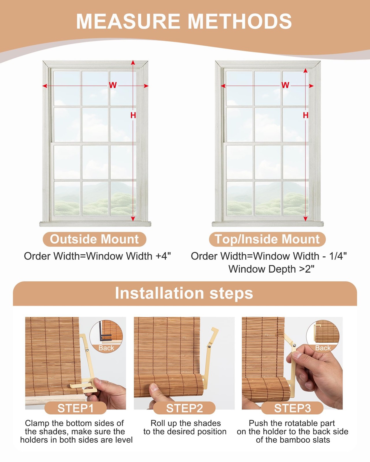 Chryeiiu 30W X 72H Cordless Bamboo Roman Shades Light Filtering Roll Up Bamboo