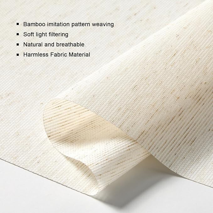 MOTORIZED CREAM Custom Size Light Filtering Cordless Roller Blinds Natural Woven