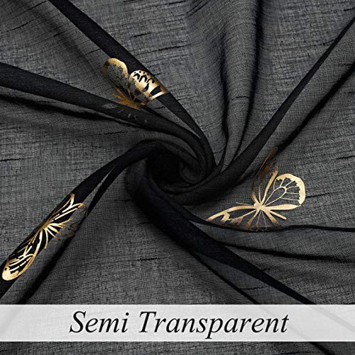 and Gold Butterfly Sheer Curtain Panels52 Inches 52″W x 63″L (Pack of 2) Black