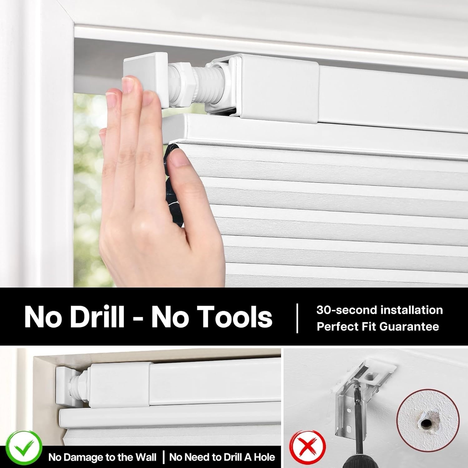Lazblinds Upgraded Top Down Bottom Up Honeycomb Blinds, No Drill 22″x64″ white