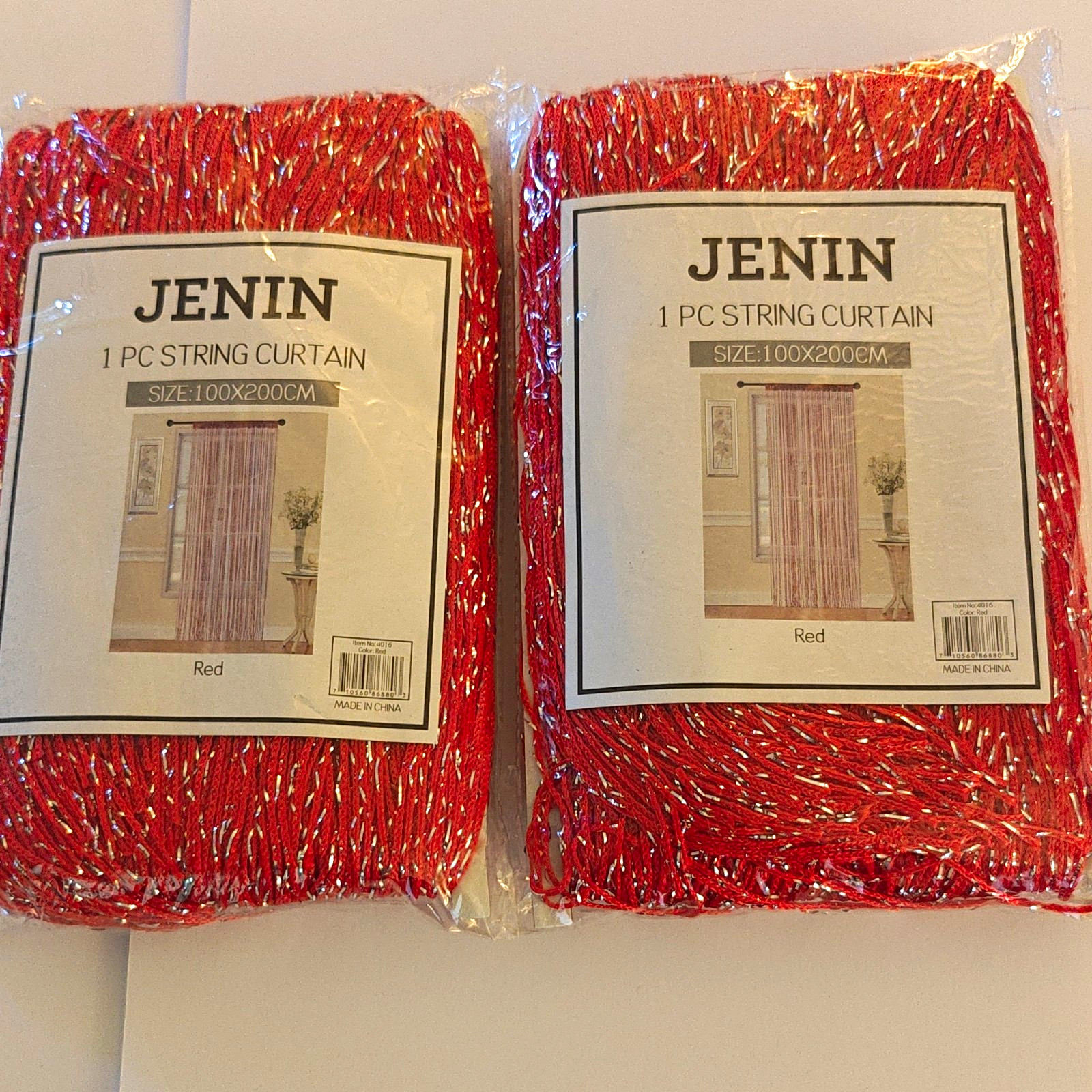 JENIN String Curtain Panel 100x200cm Red Sheer String Rod Pocket