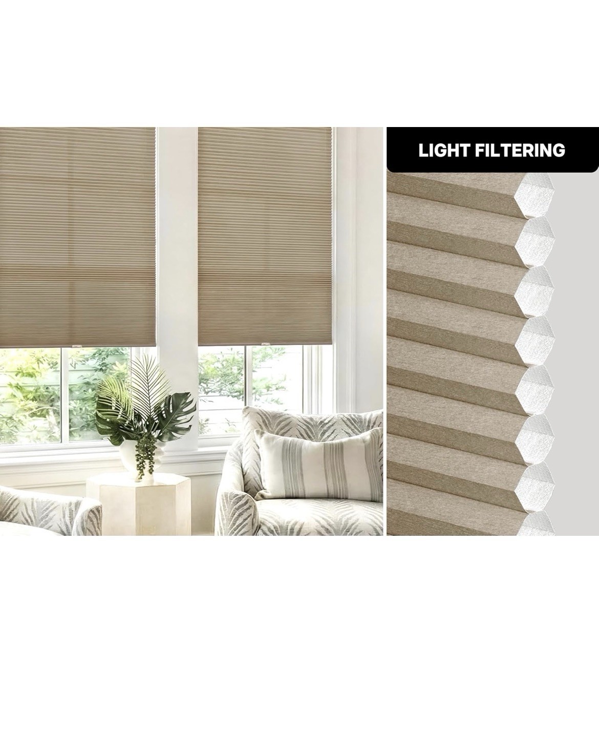 LazBlinds Cordless Blackout Cellular Shade No Drill 21″W x 48″H Taupe