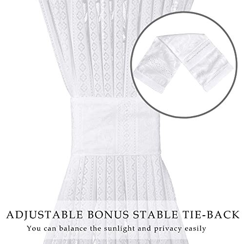 1 Piece Lace French Door Curtain Rod Pocket Boho Leaves 52″ x 40″ 1 pc White