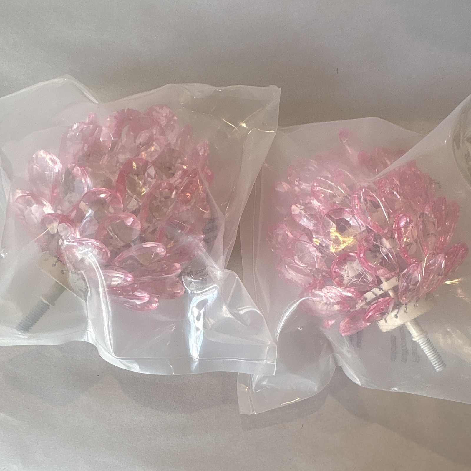 PB teen Chandelier Finial Set, Pink Metal Screw-On,2 Pack Whimsical Princess NIB