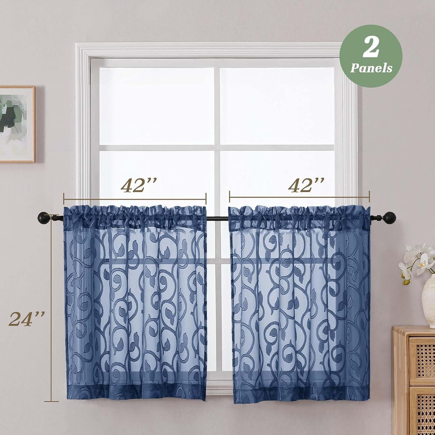 Modern Sheer Curtains Set in Dusty Blue – 2 Panels, 42″W x 24″L for Any Room
