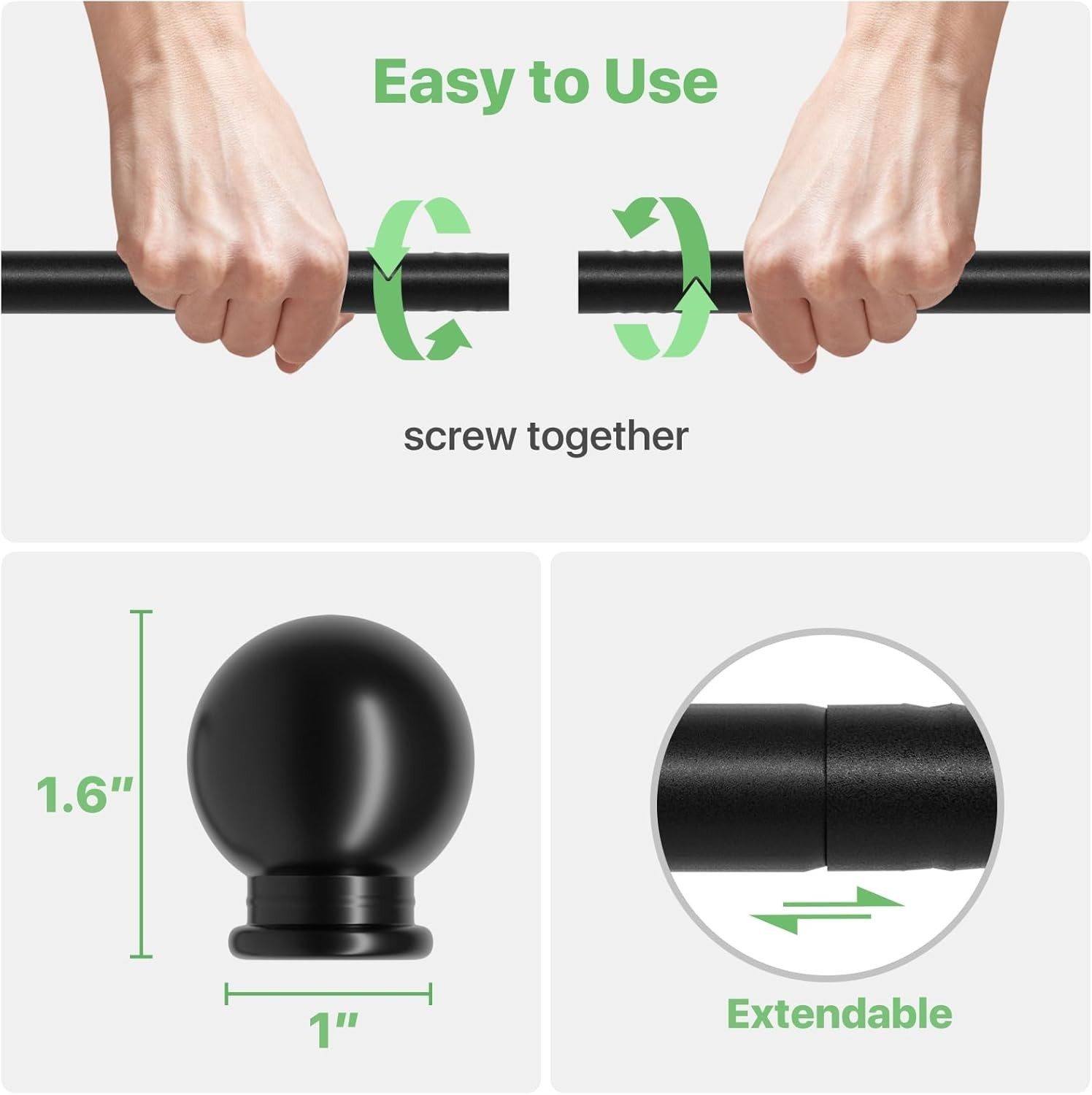 Black Curtain Rod 28-48″ Adjustable with Brackets