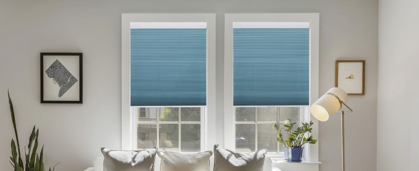 No Tool Top Down Light Filtering Blue Cellular Shades Cordless Honeycomb Blinds