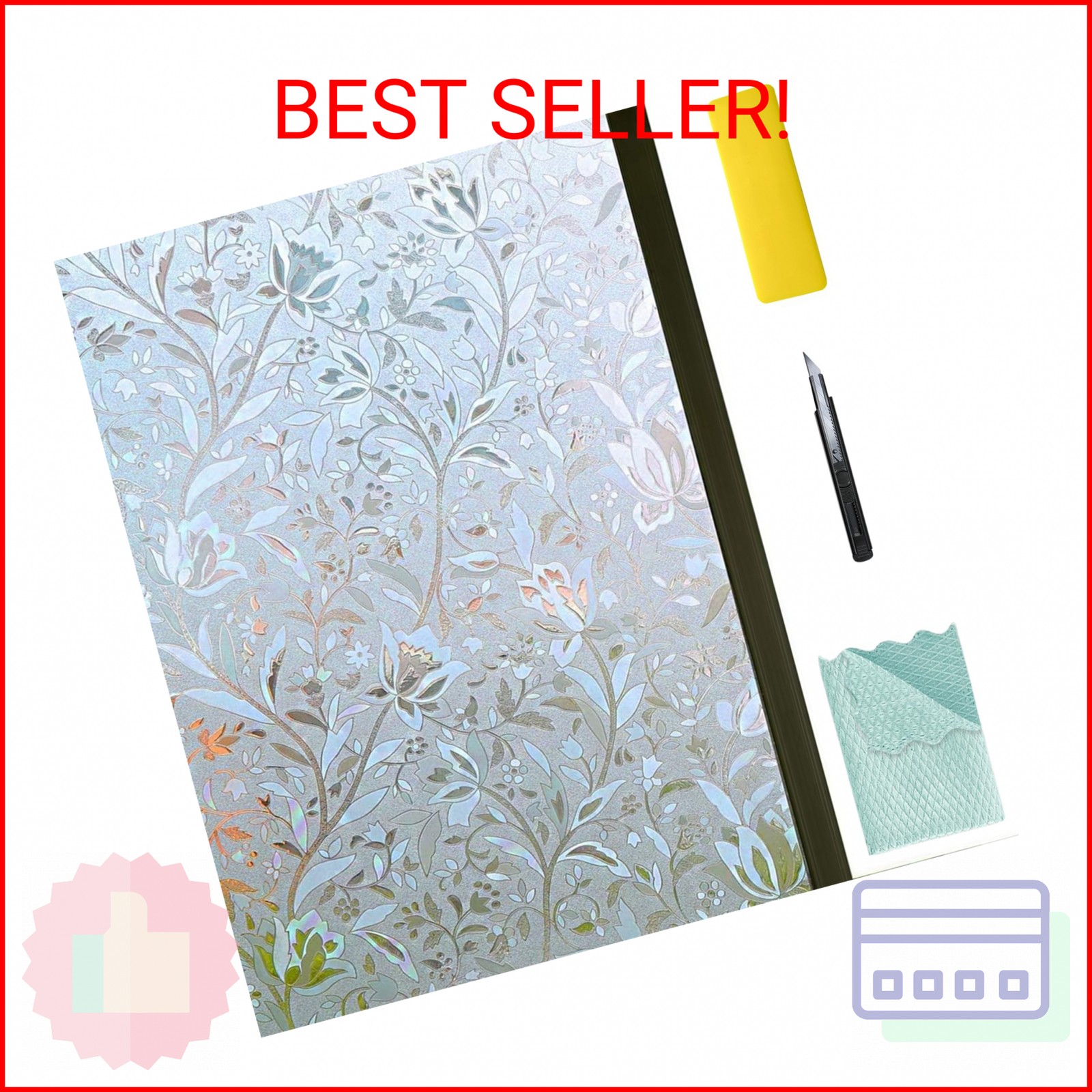 NIVIY Window Privacy Film with Installation Tools, Bathroom Stained Glass Decora