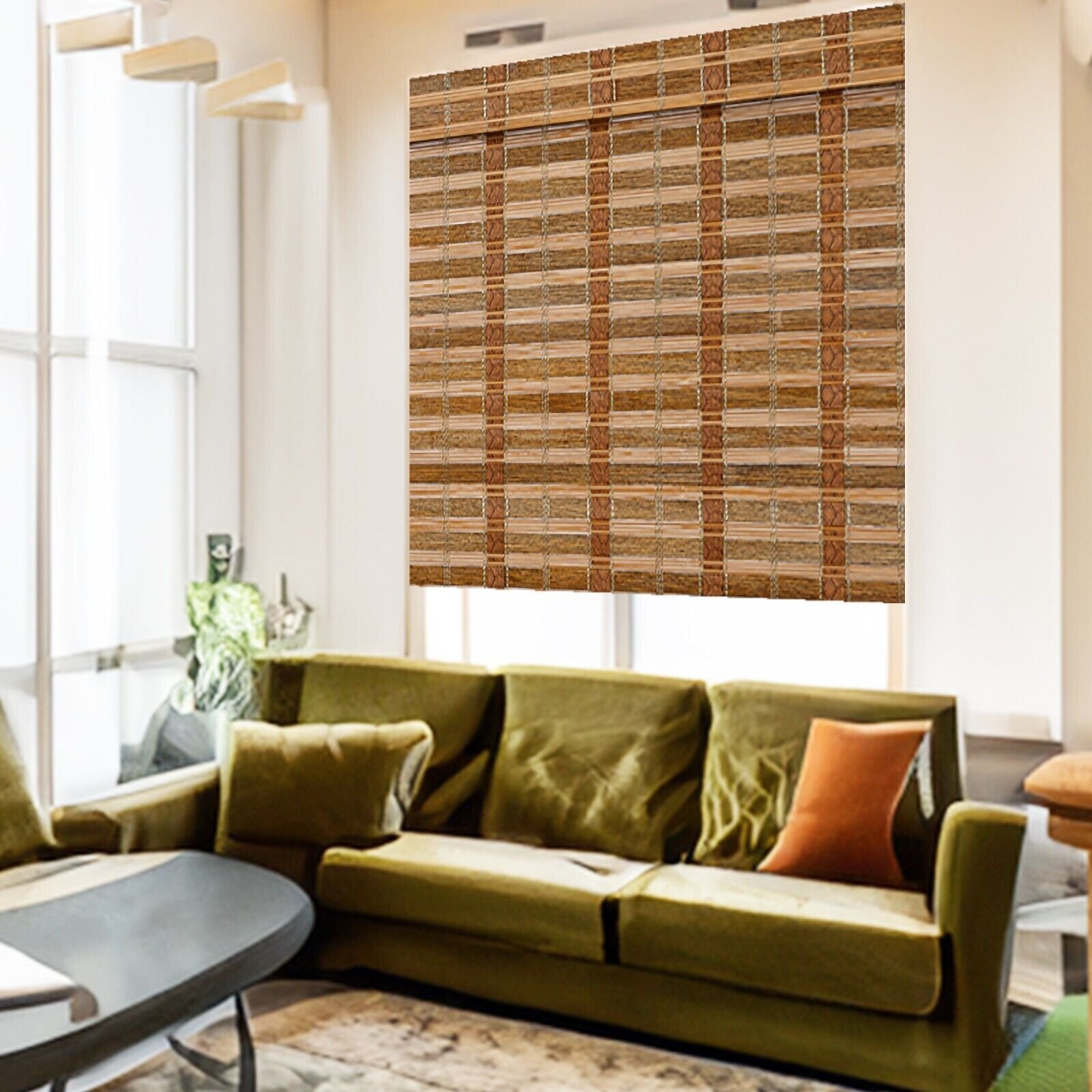 Cordless Bamboo Light Filtering Roman Window Blind Sun Shade w Valence – Caramel